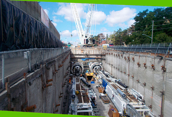 a construction site in a concrete pit