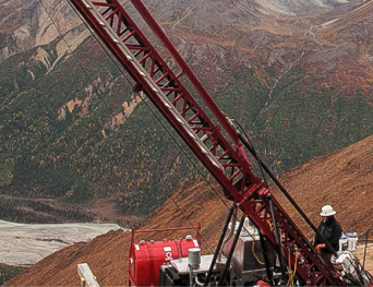 a large crane in a forest valley