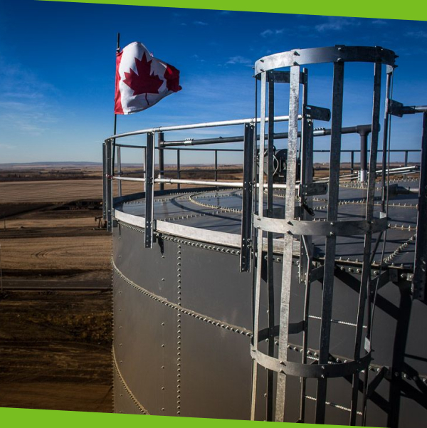 the top of a sand silo with a canadian flag