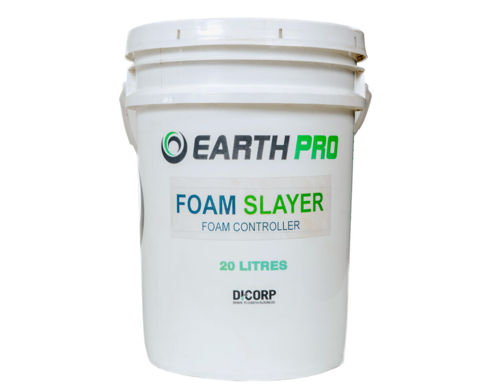 A tub of Di-Corp, a leading defoaming agent supplier’s defoaming product, Earth Pro Foam Slayer.