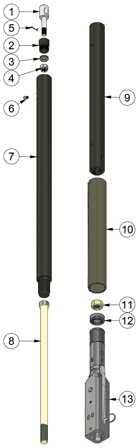 Diagram of the traditional overshot H assembly with numbers pointing to different components of the assembly.